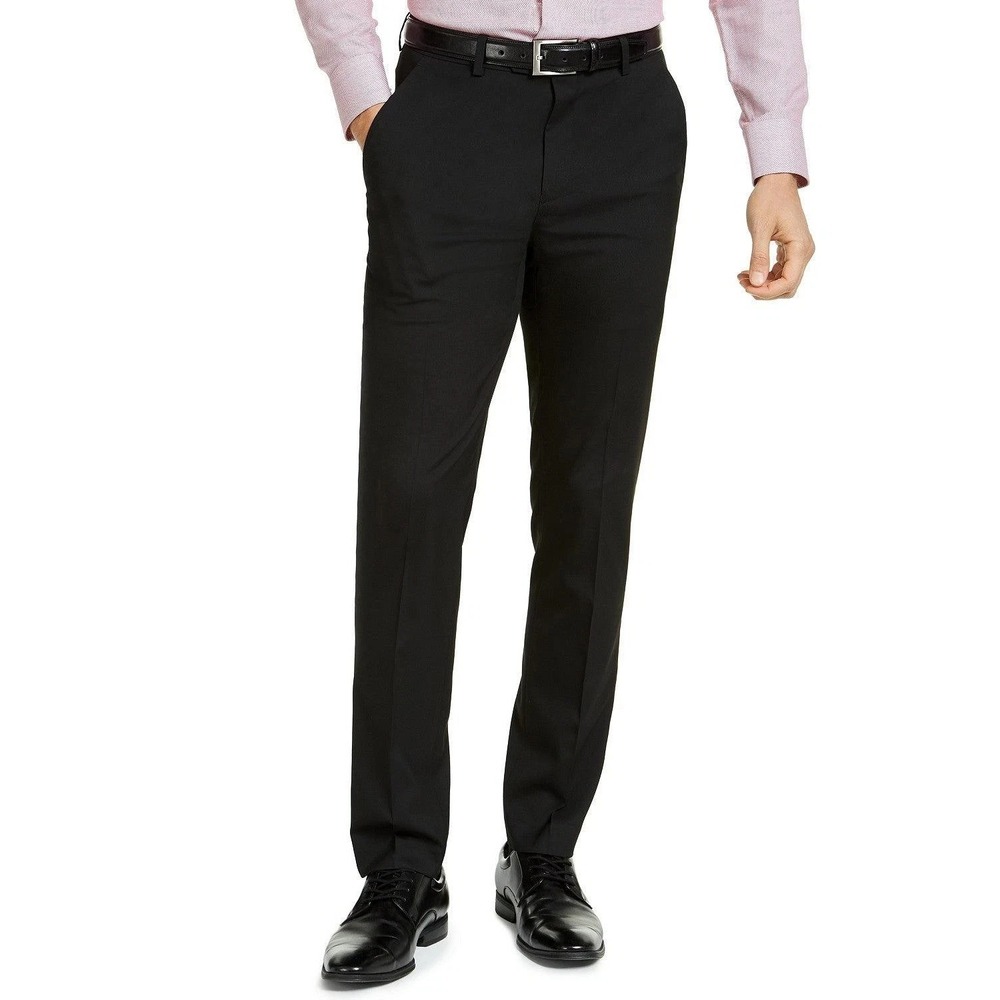 Alfani Mens Slim fit Dress Pants 32W 32L Black Solid Stretch